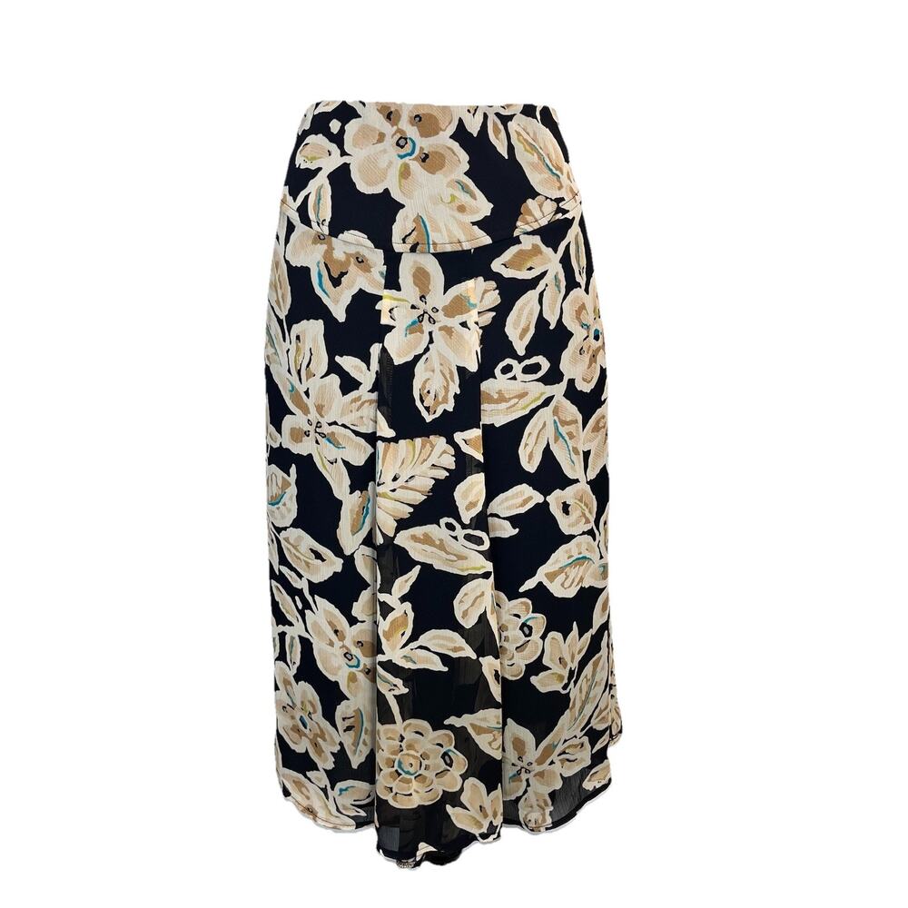 Jones Wear Skirt size 8 Brown Black Floral Midi A Line Boho Modest Career Church